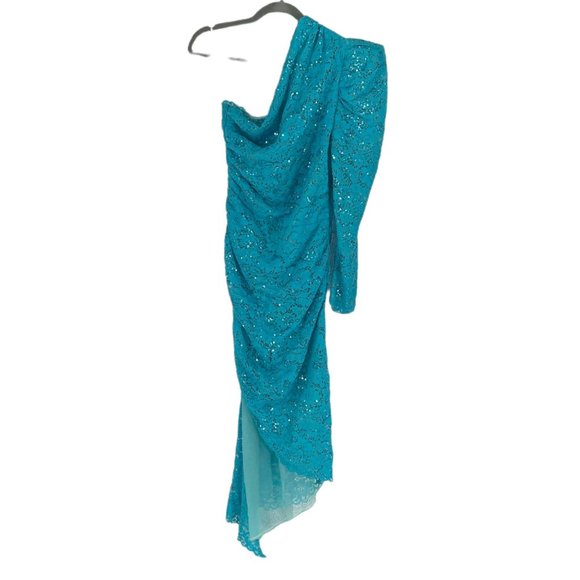 NWOT Giuseppe Di Morabito Blue Sequin Lace One Shoulder Dress - Picture 2 of 10